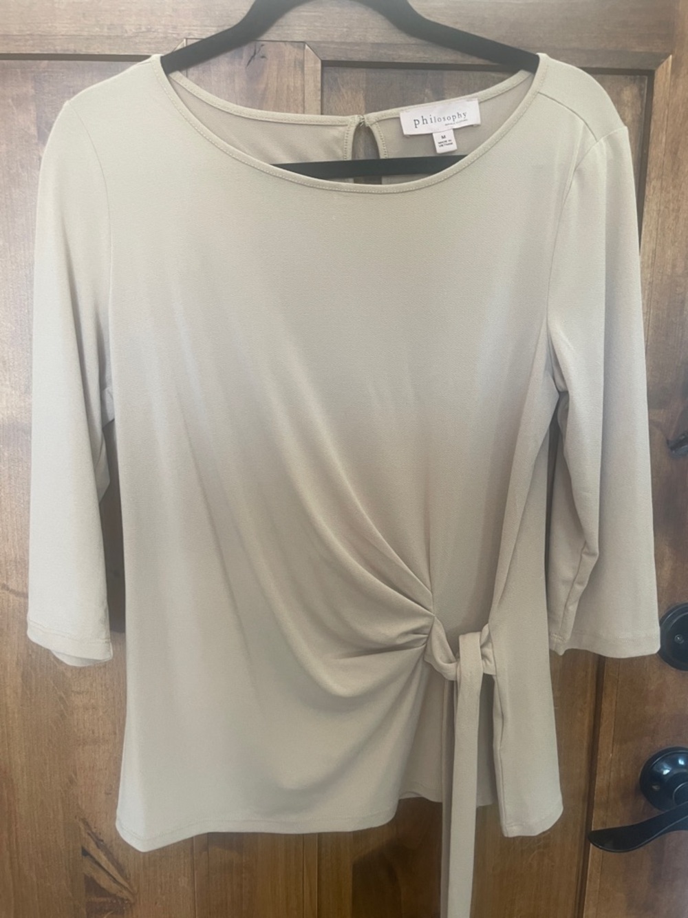 Philosophy Stone Beige Side-Tie Draped Blouse
